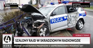 Ukradł i rozbił radiowóz. Przez pół nocy podszywał się pod policjanta